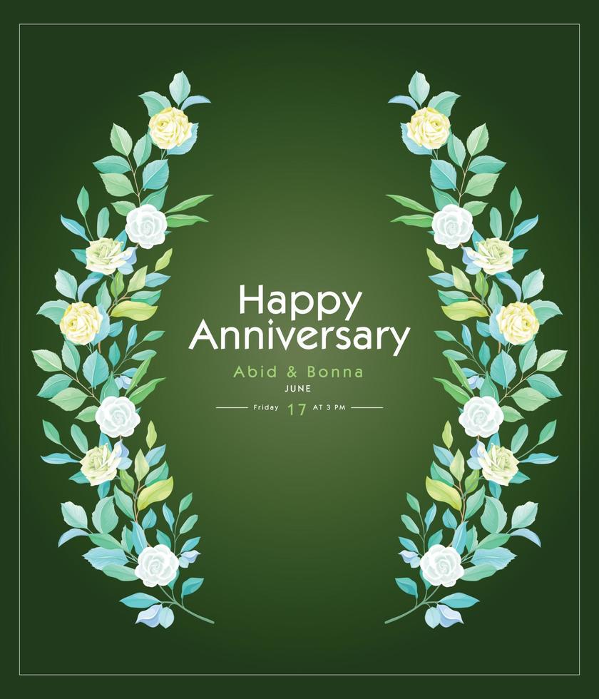 hellrosa und weiße Rose mit grünlicher Hintergrund-Hochzeitstagskarte vektor