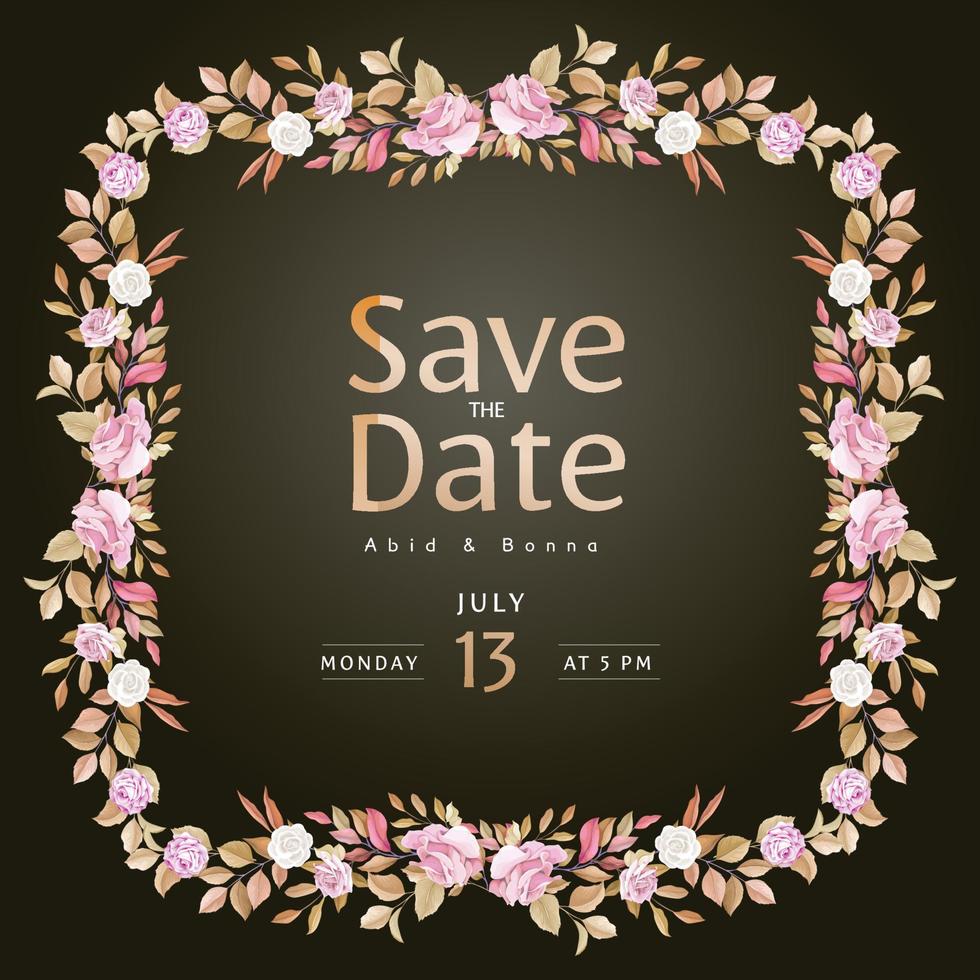 Rosa Rose Save the Date Jubiläumskarte mit dunklem Hintergrund vektor