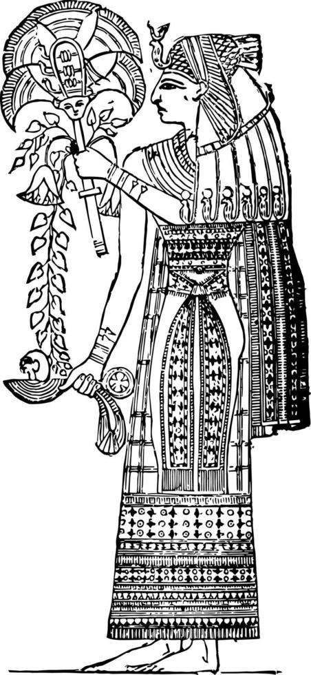 assyrische prinzessin in voller kleiderweinleseillustration. vektor