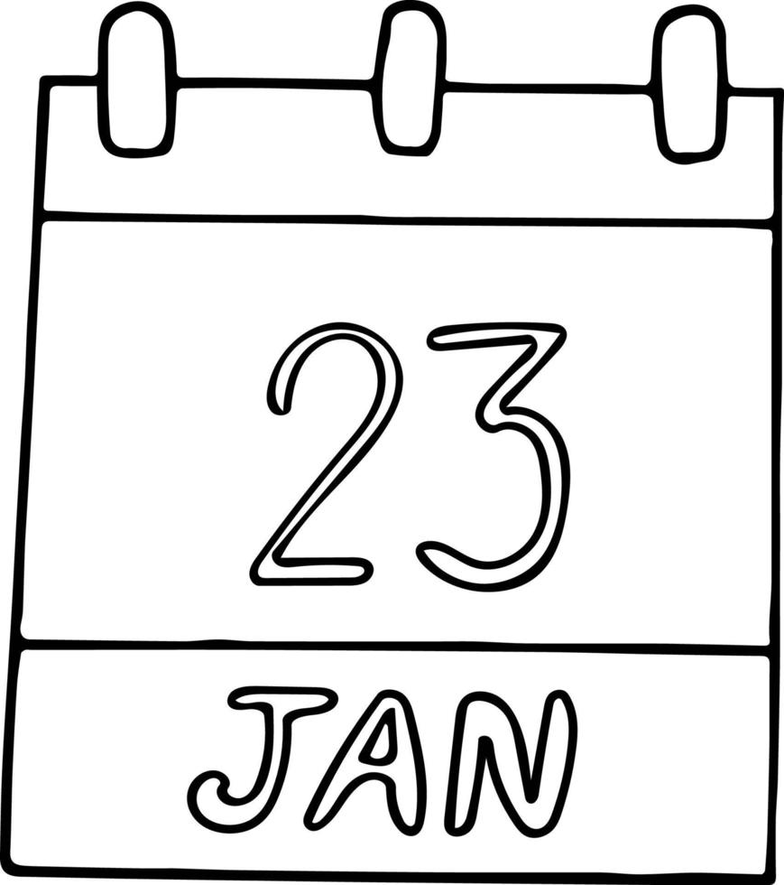 Kalenderhand im Doodle-Stil gezeichnet. 23. januar. nationaler tag der handschrift, datum. Symbol, Aufkleberelement für Design. Planung, Betriebsferien vektor