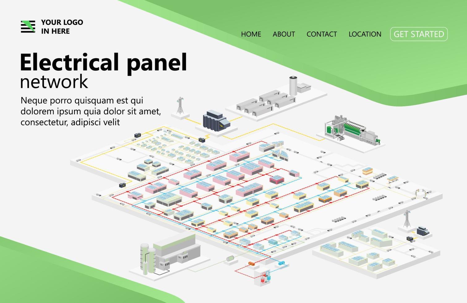 illustration av urban Karta med elektricitet rutnät och sol- paneler lämplig för landning sida, flygblad, infografik, och Övrig grafisk relaterad tillgångar-vektor vektor