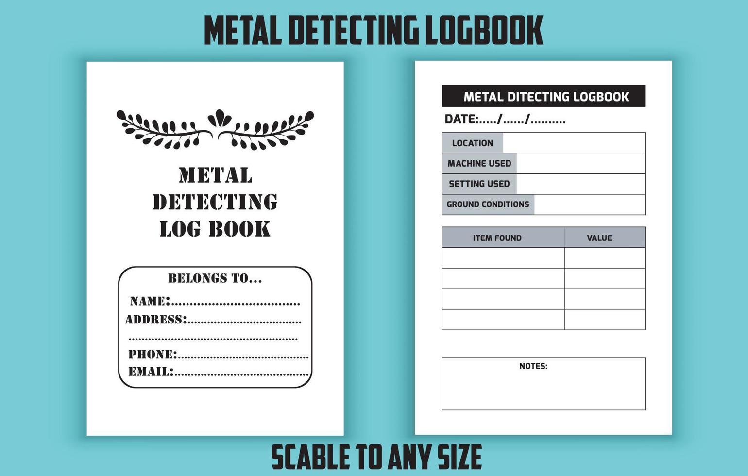 Editierbare Vorlage für das Logbuch zur Metalldetektion vektor