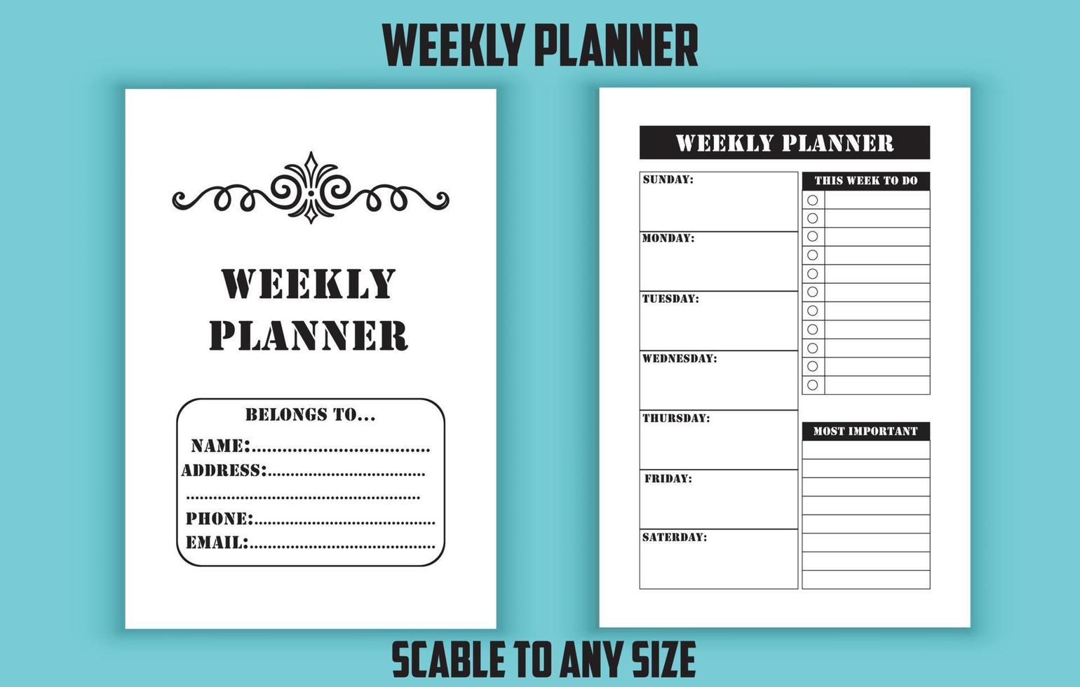 varje vecka planerare redigerbar mall vektor