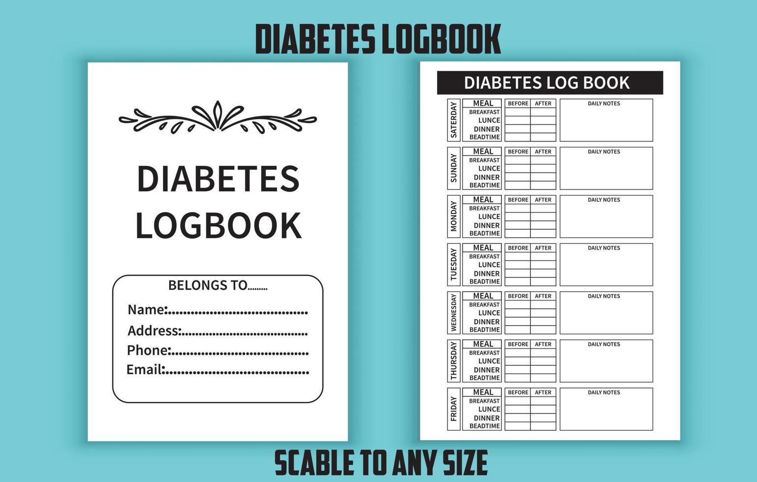 bearbeitbare vorlage für diabetes-logbuch vektor