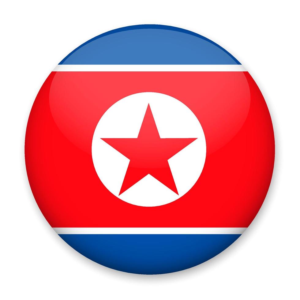 flagge von nordkorea in form eines runden knopfes mit einem leichten glanz und einem schatten. das Symbol des Unabhängigkeitstages, ein Souvenir, eine Schaltfläche zum Umschalten der Sprache auf der Website, ein Symbol. vektor