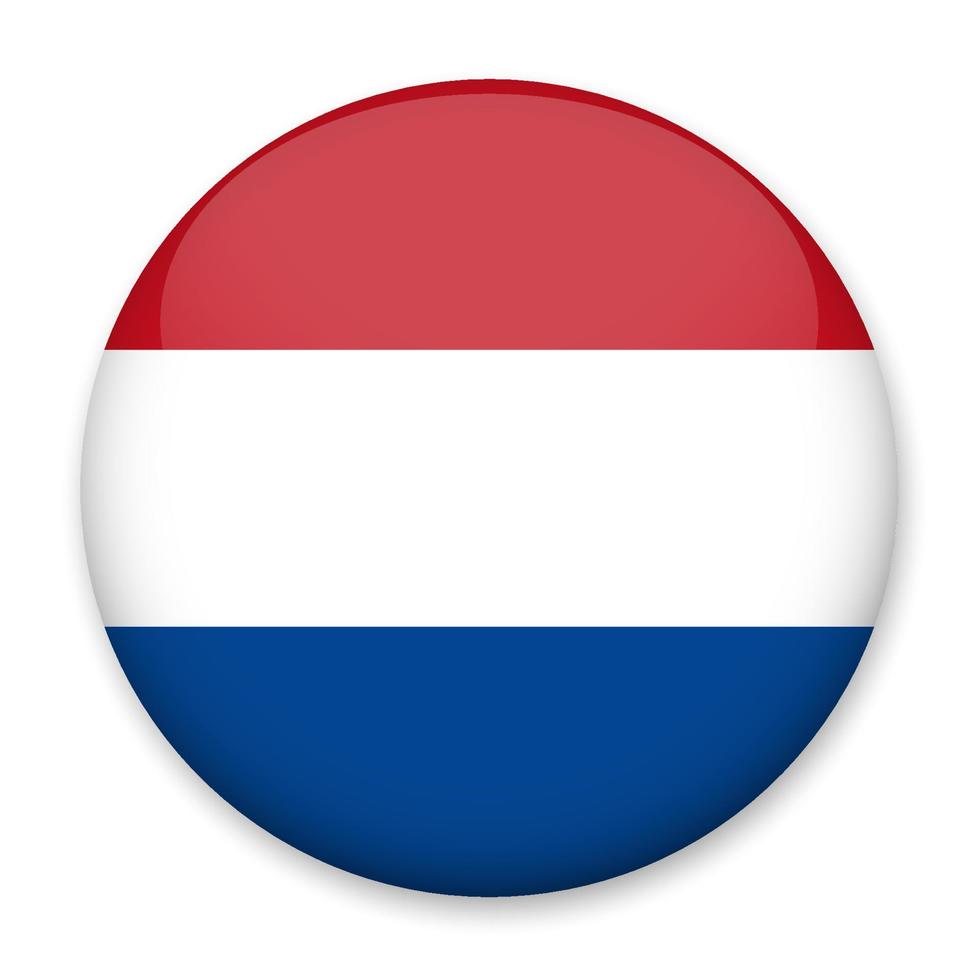 flagga av nederländerna i de form av en runda knapp med en ljus lysa skarpt och en skugga. de symbol av oberoende dag, en souvenir, en knapp för växlande de språk på de webbplats, ett ikon. vektor