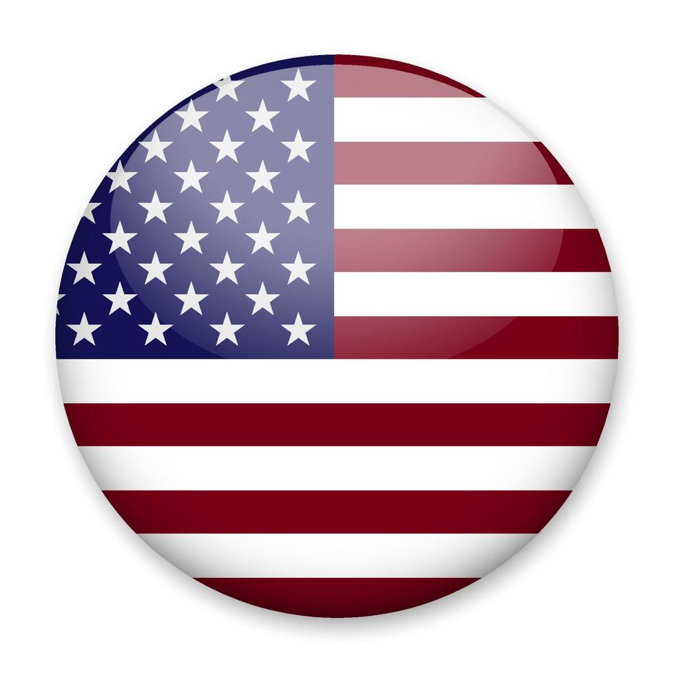 flagga av Amerika i de form av en runda knapp med en ljus lysa skarpt och en skugga. de symbol av oberoende dag, en souvenir, en knapp för växlande de språk på de webbplats, ett ikon. vektor