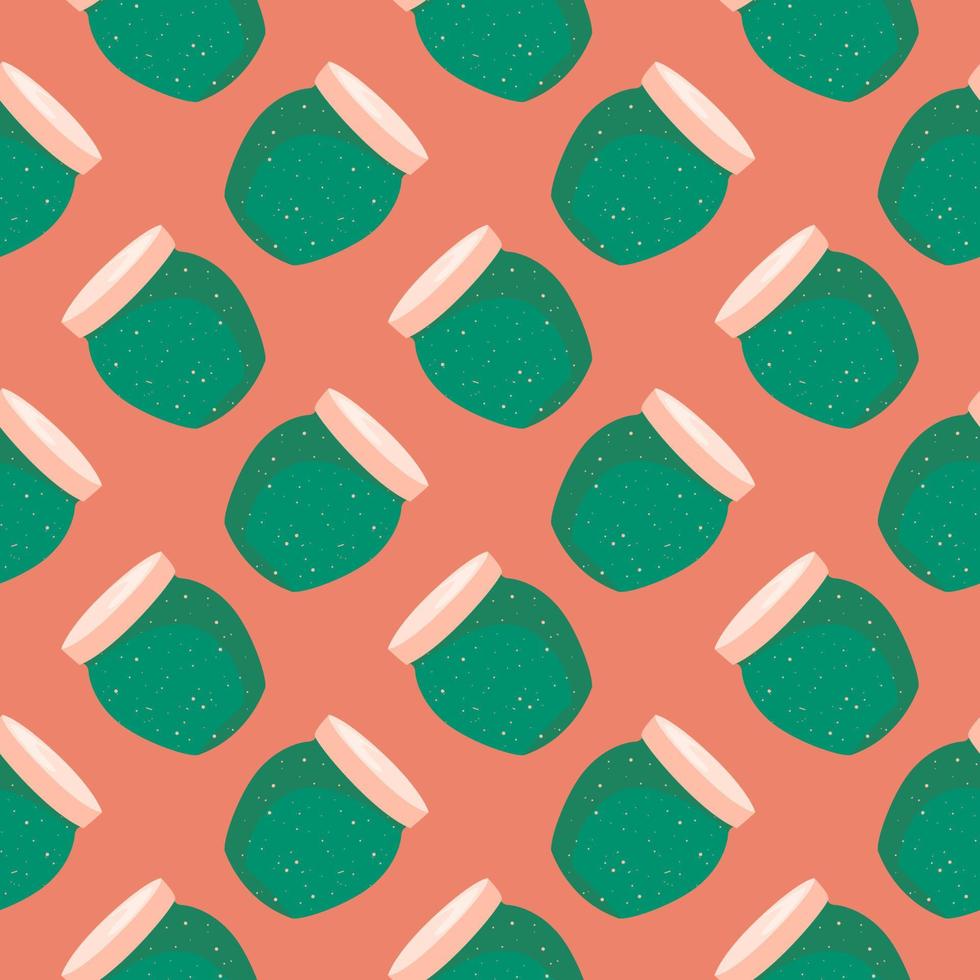 grünes Glas mit Punkten, nahtloses Muster auf orangefarbenem Hintergrund. vektor