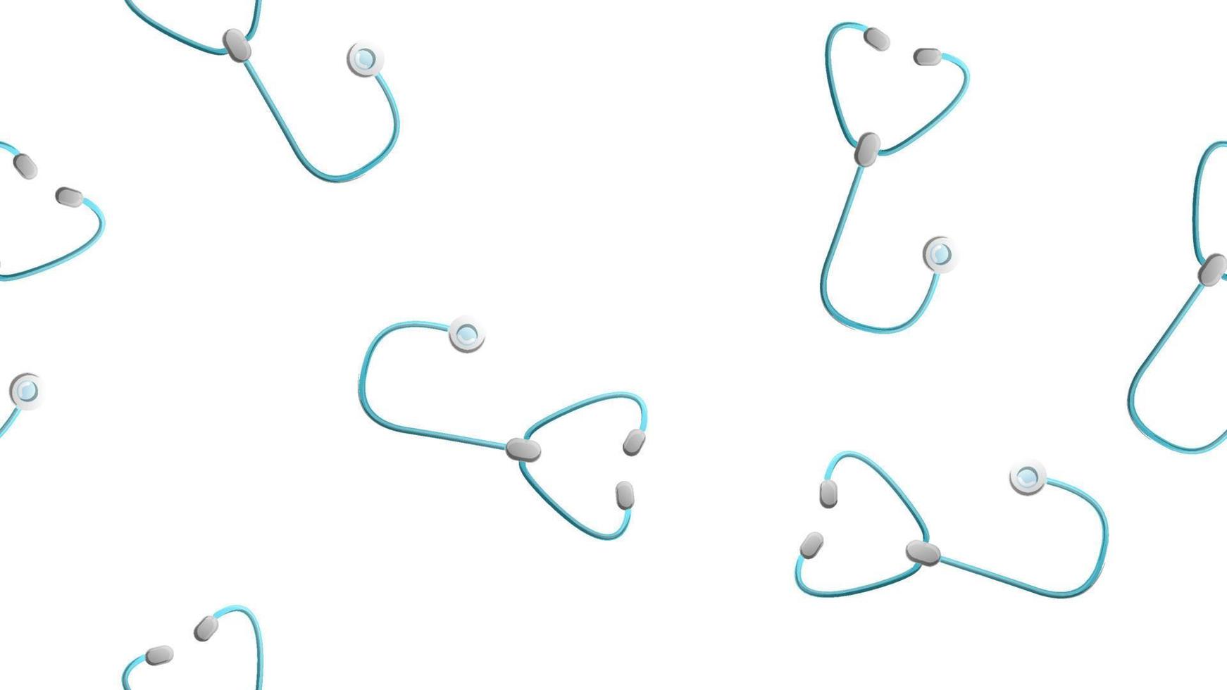 ändlös sömlös mönster av medicinsk vetenskaplig medicinsk ämnen stetoskop telefonndoskop för lyssnande till de hjärta och lungor och diagnos lunginflammation på en vit bakgrund. vektor illustration