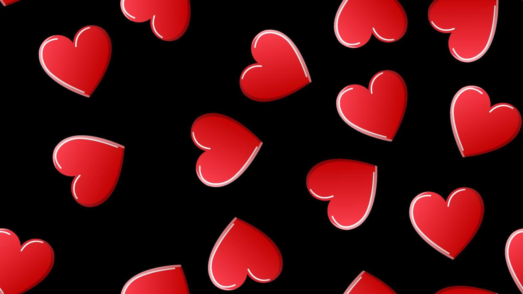 ändlös sömlös mönster av skön festlig kärlek glad anbud hjärtan på en svart bakgrund. vektor illustration