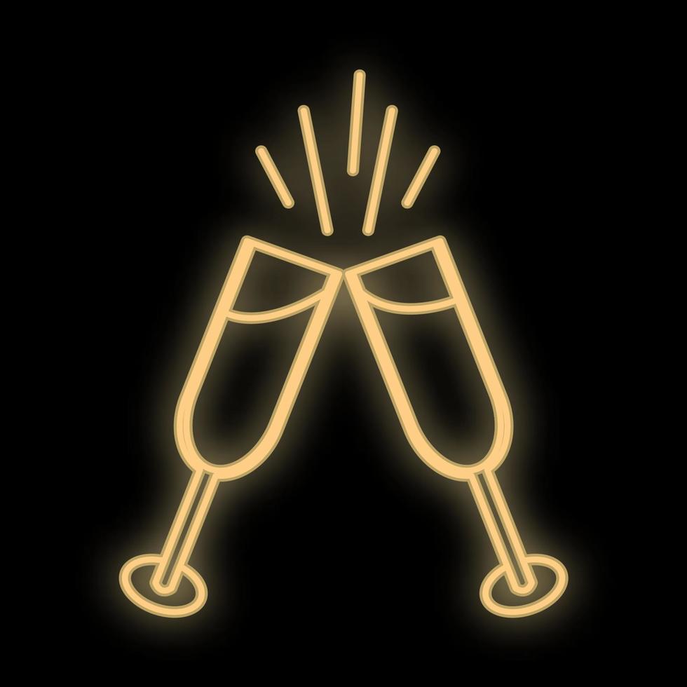 leuchtend gelbe festliche digitale Leuchtreklame für ein Geschäft oder eine schöne glänzende Postkarte mit Liebesgläsern Champagner auf schwarzem Hintergrund. Vektor-Illustration vektor