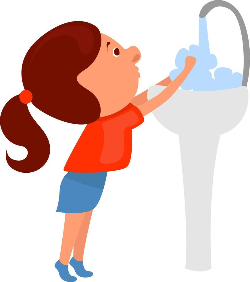 flicka tvättning händer, illustration, vektor på vit bakgrund