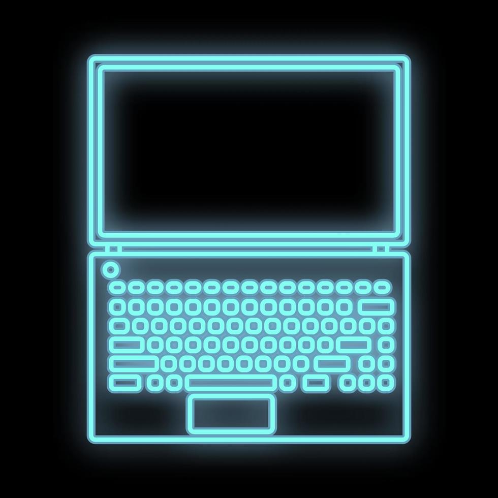 hell leuchtend blaue digitale Leuchtreklame für ein Geschäft oder Werkstatt-Service-Center schön glänzend mit einem modernen kompakten Laptop-Laptop auf schwarzem Hintergrund. Vektor-Illustration vektor