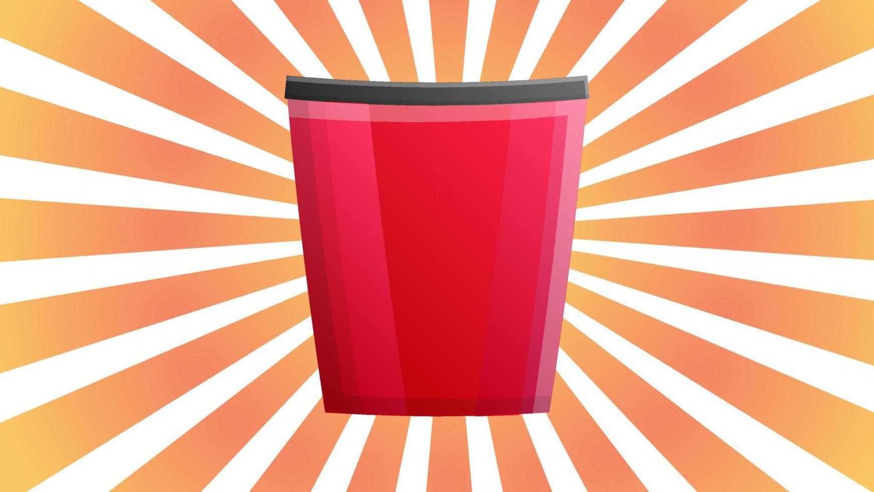 röd kopp på en vit-orange retro bakgrund, vektor illustration. keramisk mugg, återanvändbar dryck glas. omtänksam för de miljö. behållare för en dryck hämtmat från en kaffe affär