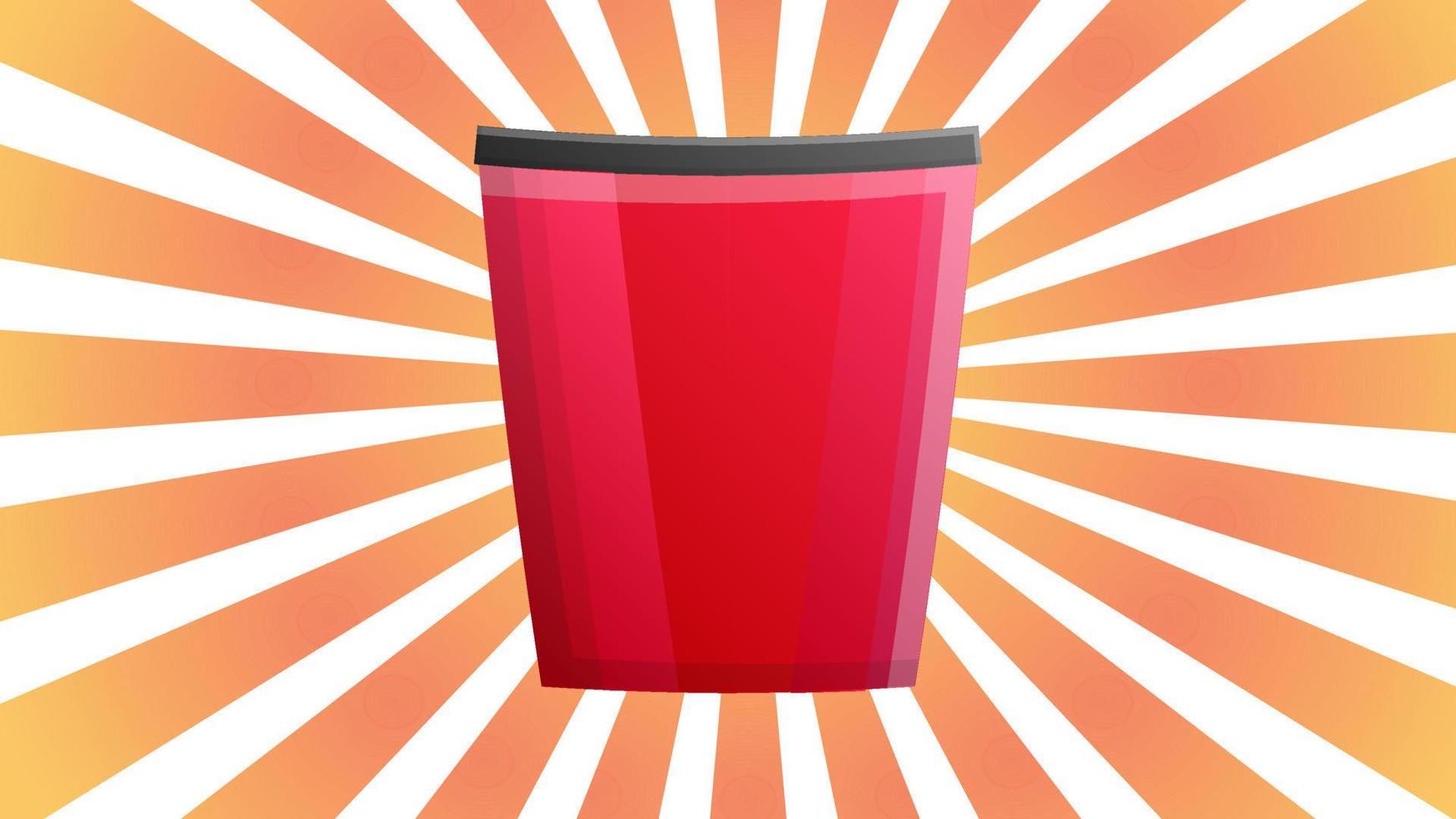 rote Tasse auf einem weiß-orangefarbenen Retro-Hintergrund, Vektorillustration. Keramikbecher, wiederverwendbares Trinkglas. Sorge um die Umwelt. Behälter für ein Getränk zum Mitnehmen aus einem Café vektor