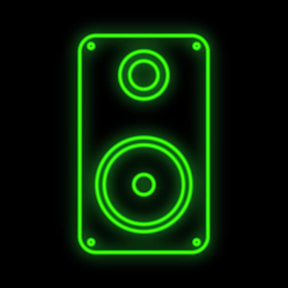 ljus lysande grön digital neon tecken för en Lagra eller verkstad service Centrum skön skinande med en musik audio kolumn på en svart bakgrund. vektor illustration