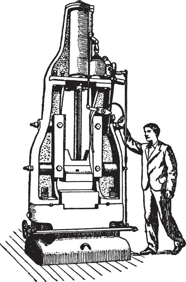 vertikaler Dampfhammer, Vintage-Illustration. vektor