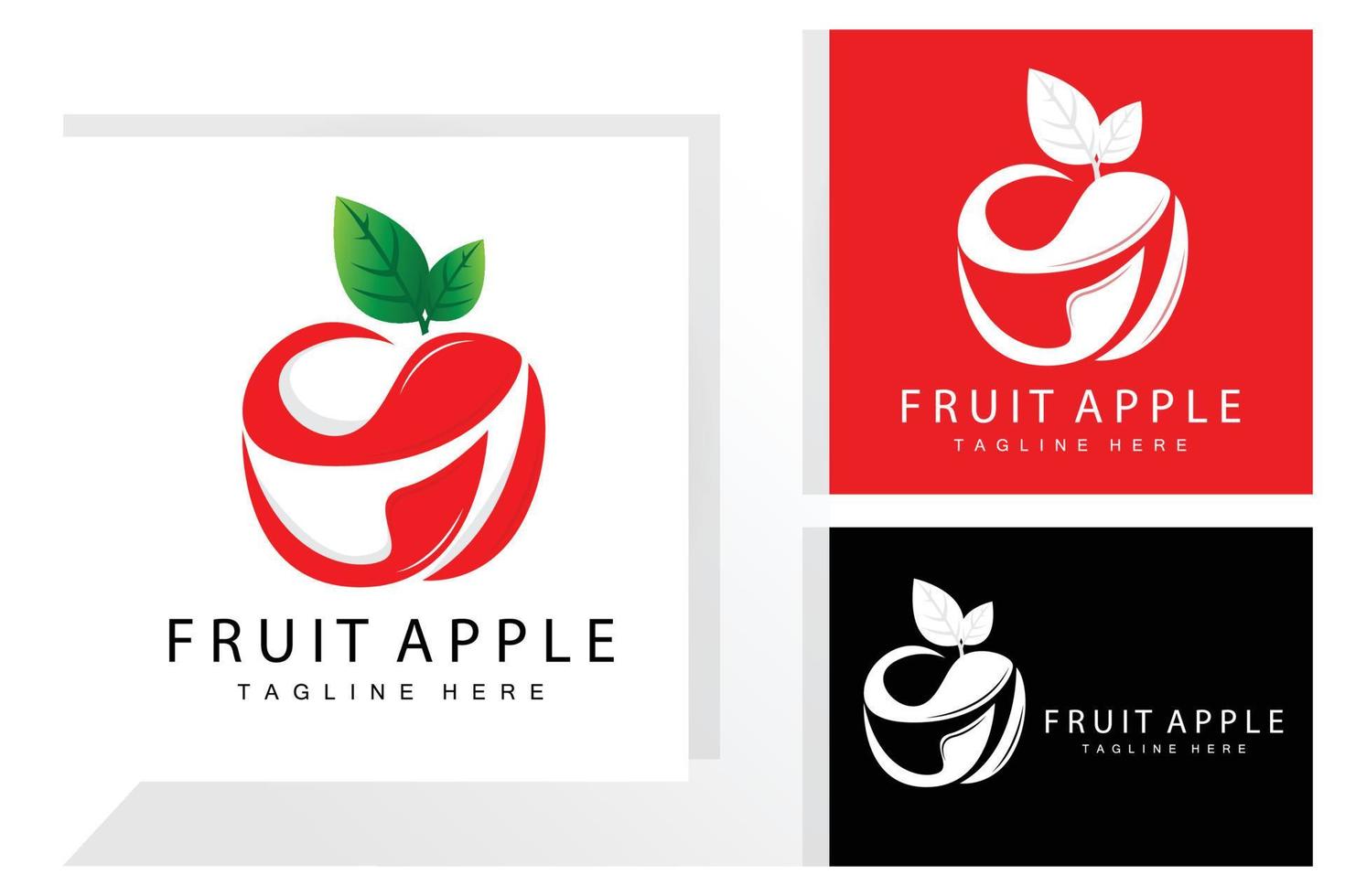 Fruchtapfel-Logodesign, roter Fruchtvektor, mit abstraktem Stil, Illustration des Produktmarkenetiketts vektor
