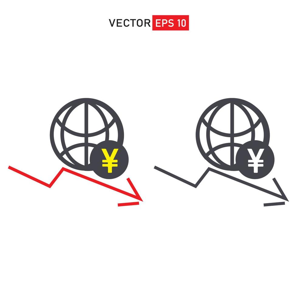 japan yen valuta kris inflation deflation linje ikon. ekonomisk kris tecken. inkomst minskning symbol vektor