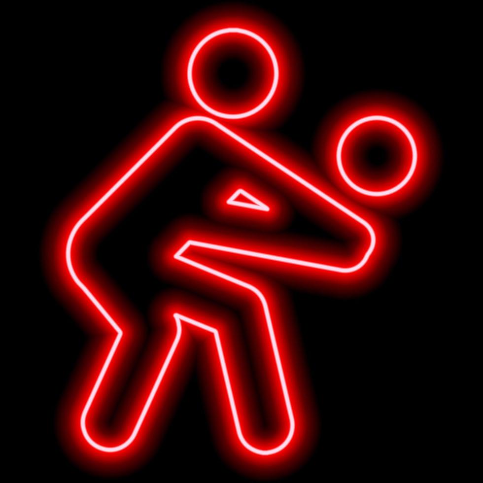 Neonrote Silhouette des Volleyballspielers, der den Ball auf schwarzem Hintergrund schlägt vektor