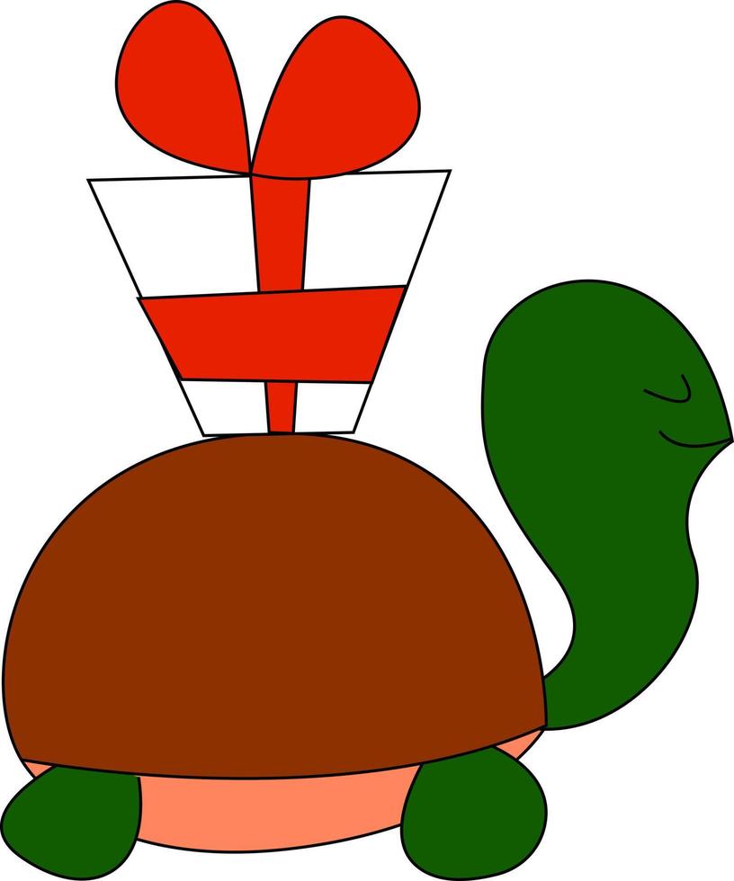 Schildkröte mit einem Geschenk, Illustration, Vektor auf weißem Hintergrund