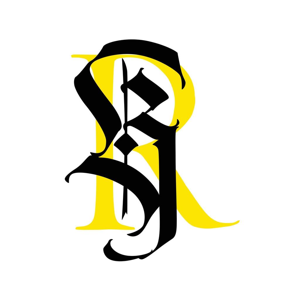 brev r, i de gotik stil. vektor. alfabet. de symbol är isolerat på en vit bakgrund. kalligrafi och text. medeltida latin brev. logotyp för de företag. monogram. vektor