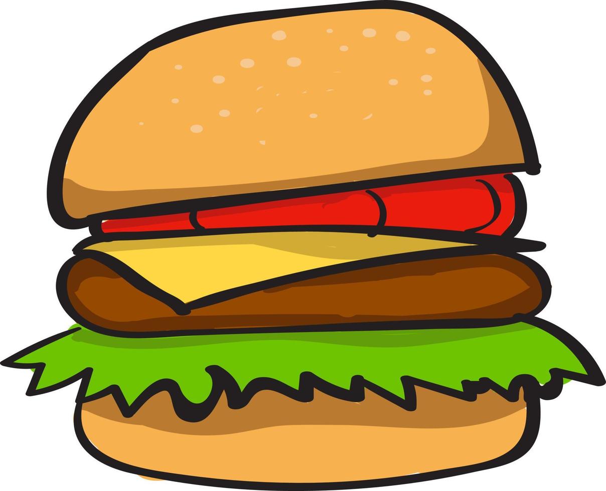 Hamburger, Illustration, Vektor auf weißem Hintergrund.