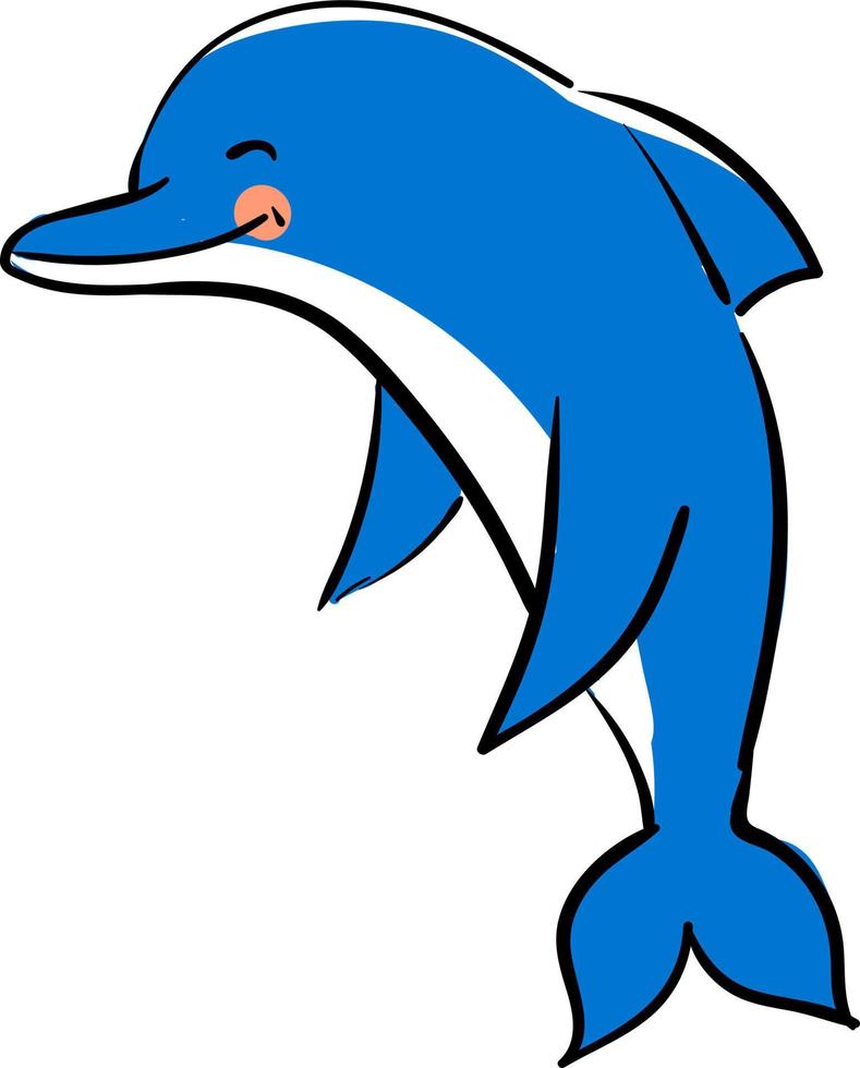 Lycklig blå delfin, illustration, vektor på vit bakgrund.