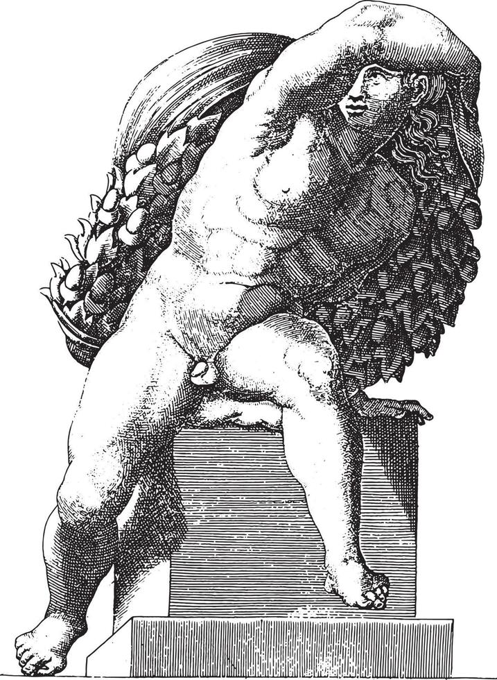 sittande naken, Adamo scultori, efter michelangelo, 1585, årgång illustration. vektor