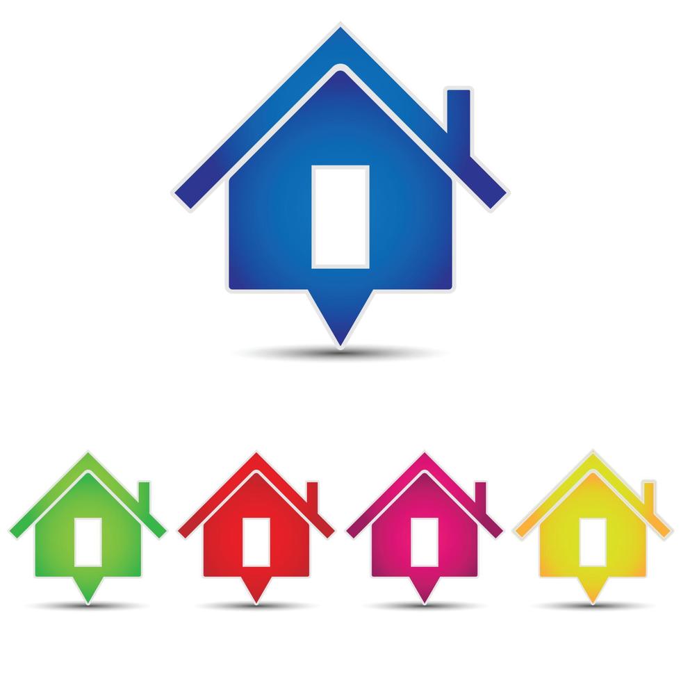Haus-Symbol. Abstrakte Ikone eines Hauses in Form einer Sprechblase auf weißem Hintergrund, fünf verschiedene Farben, Vektorgrafik eps10. vektor