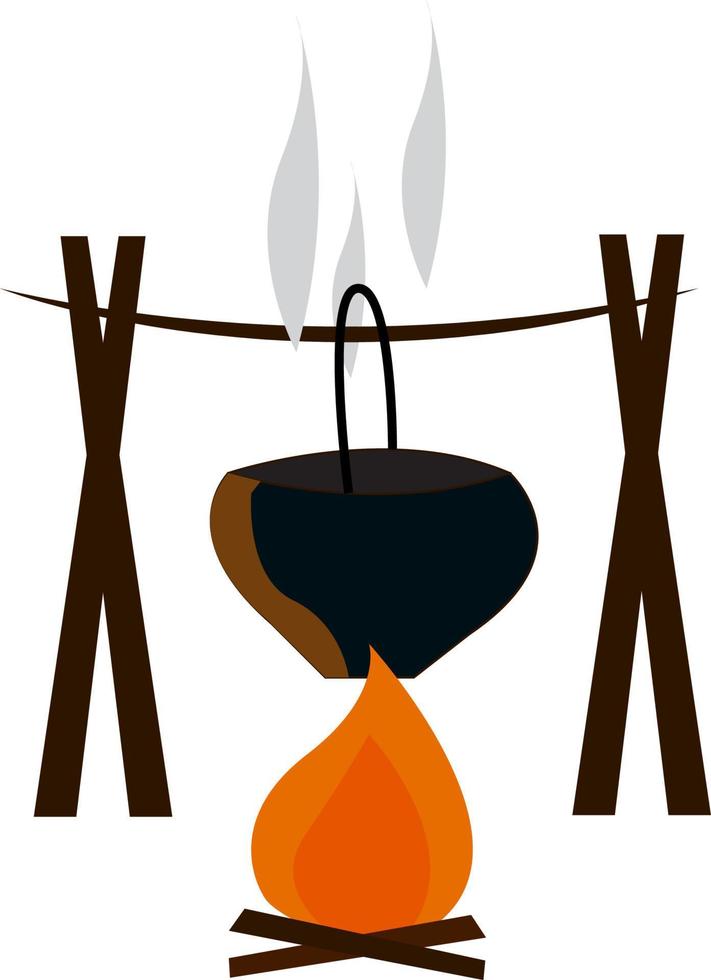 en pott på en brand, vektor eller Färg illustration.