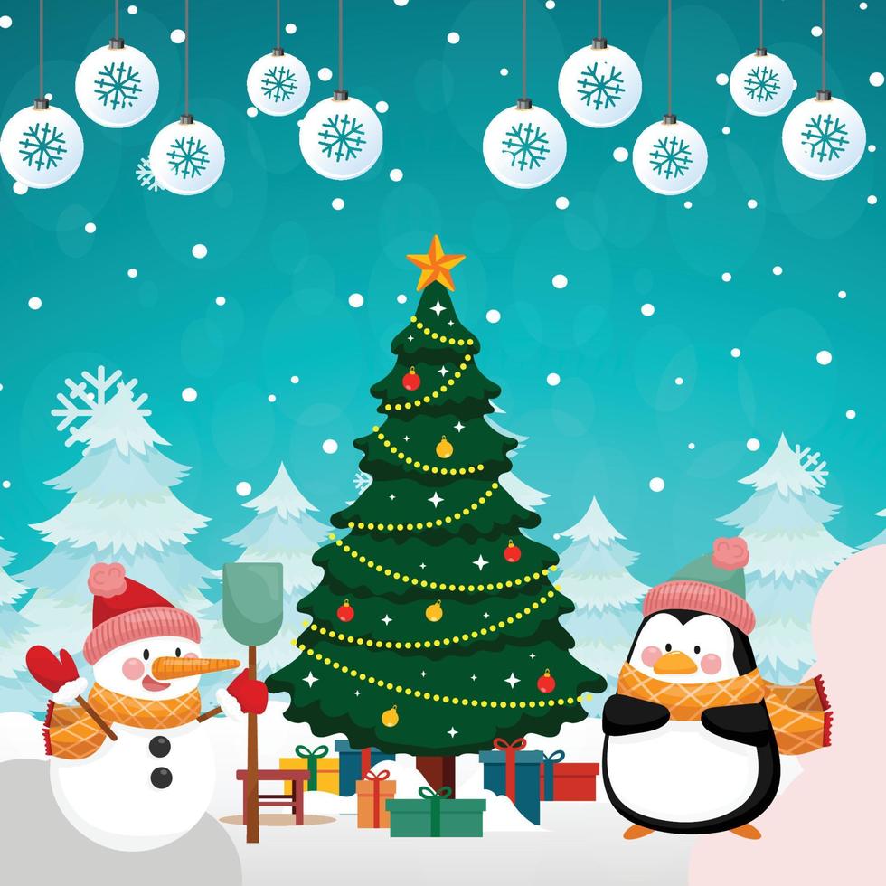jul affisch vektor design på Färg bakgrund med snögubbe skriva ut