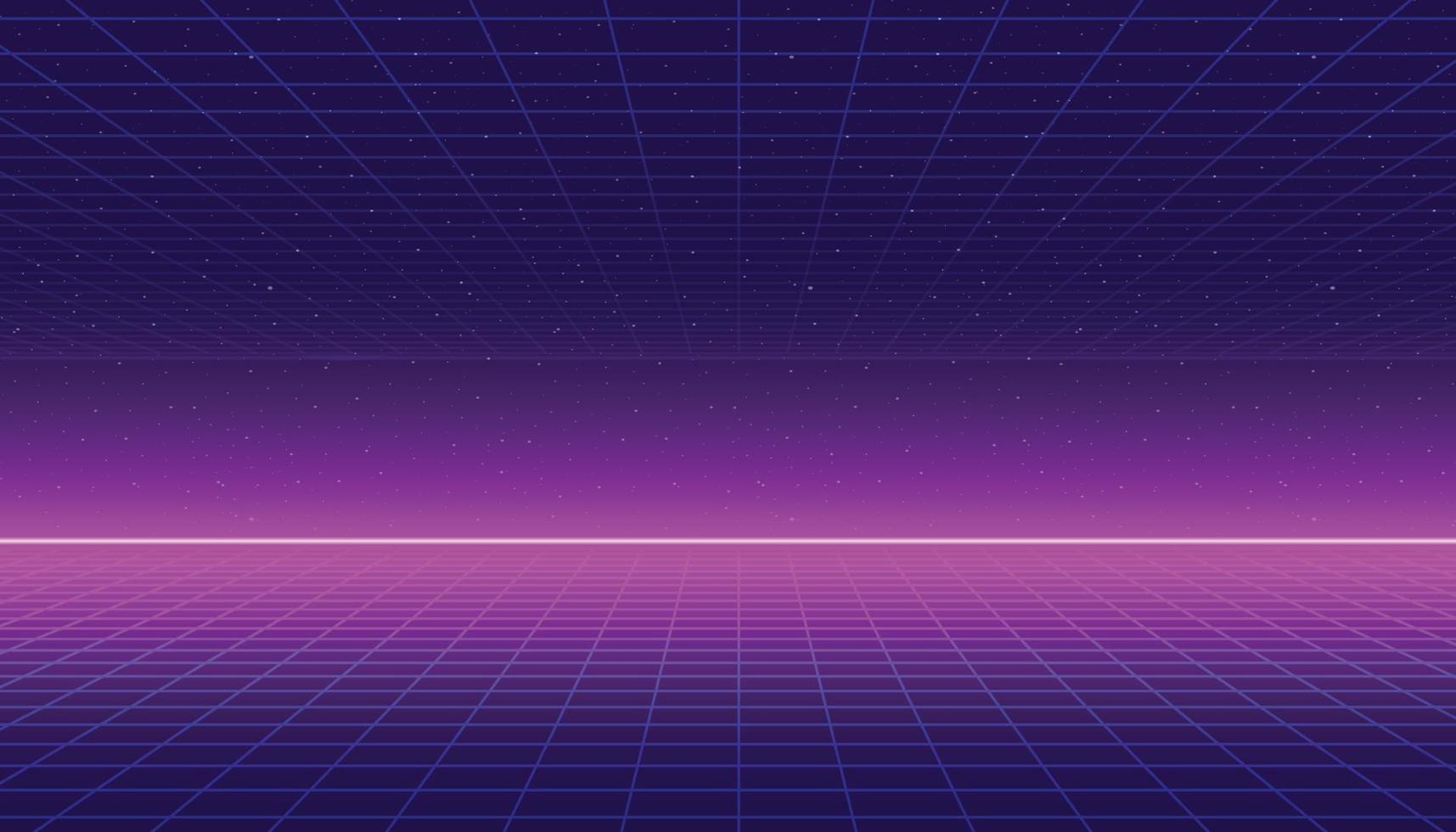 en vektor 80s rutnät bakgrund med en neon horisont