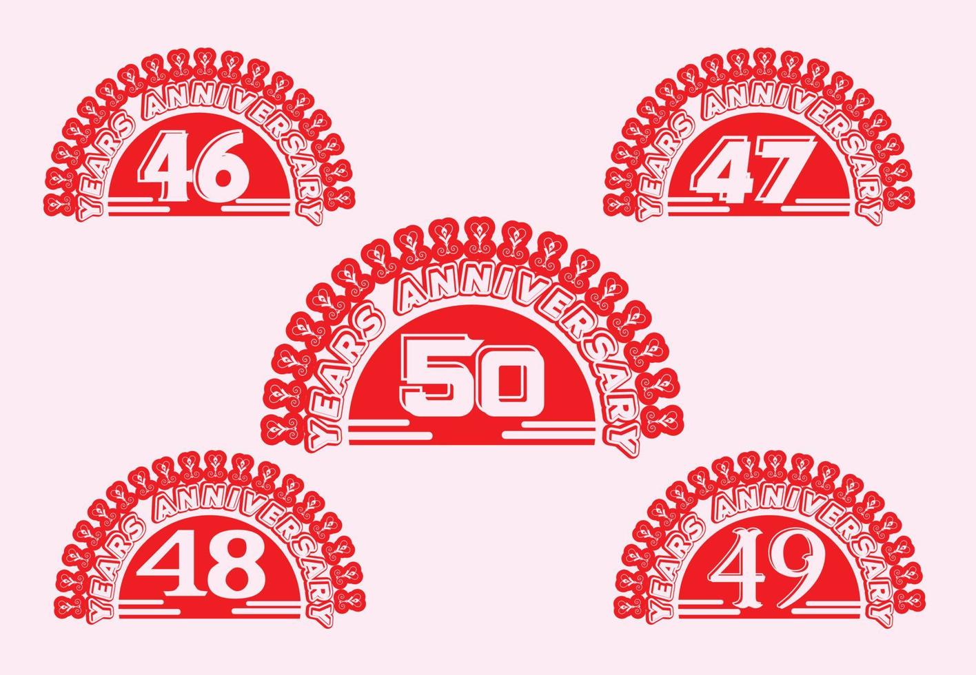 46 till 50 år årsdag logotyp och klistermärke design mall vektor