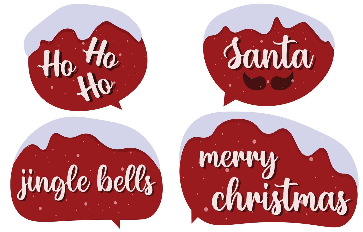 Stellen Sie weihnachtliche Sprechblasen auf weißem Hintergrund ein. mit den worten frohe weihnachten, ho ho, jingle bell. Doodle-Chat-Vektornachricht oder Kommunikationssymbol. Wolke spricht für Comics und minimale Dialoge vektor