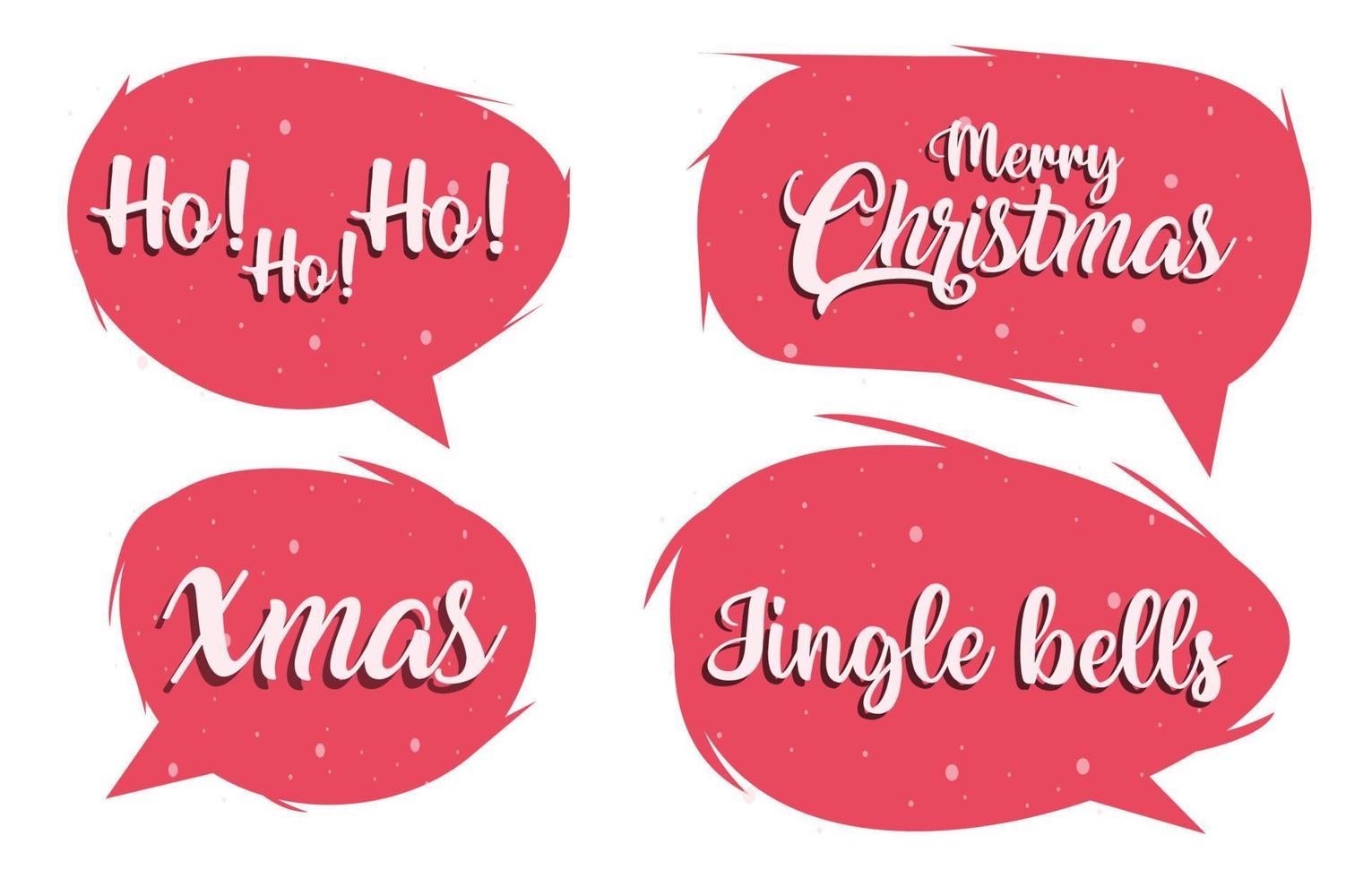 Stellen Sie weihnachtliche Sprechblasen auf weißem Hintergrund ein. mit den worten frohe weihnachten, ho ho, jingle bell. Doodle-Chat-Vektornachricht oder Kommunikationssymbol. Wolke spricht für Comics und minimale Dialoge vektor