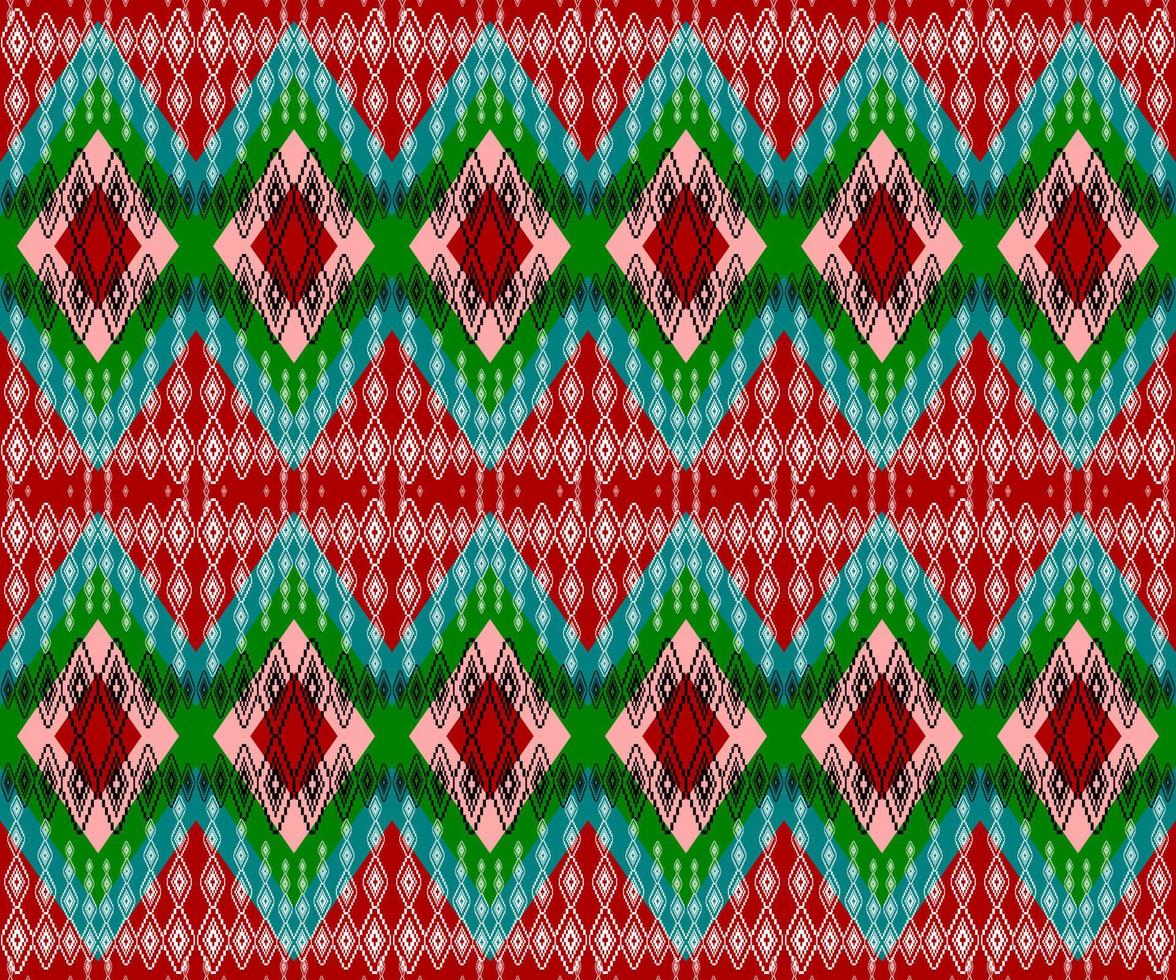 roter und grüner nahtloser geometrischer ethnischer Musterhintergrund vektor
