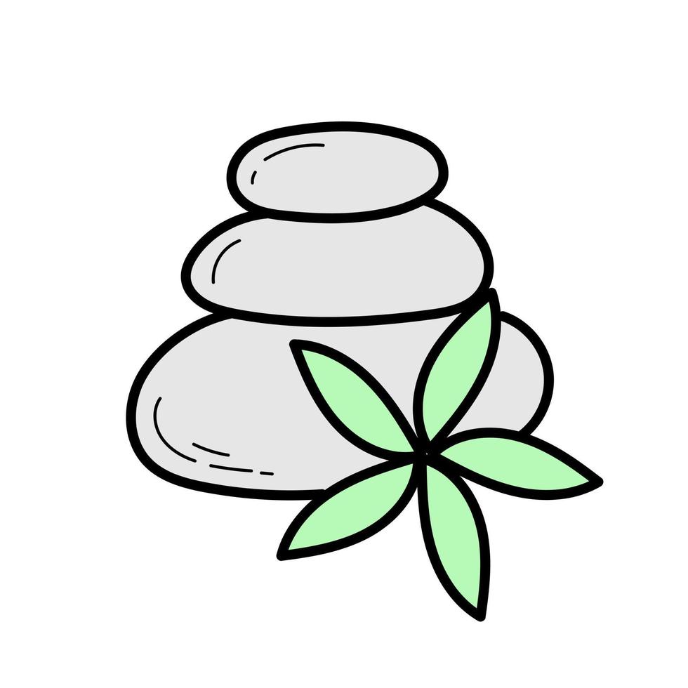 zen sten med blomma färgrik klotter ikon. spa begrepp med zen stenar illustration på vit vektor