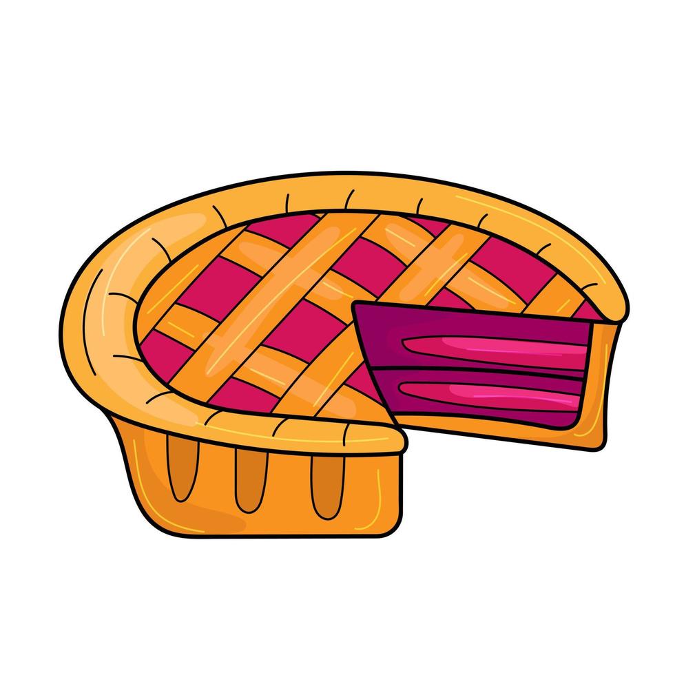süße Cartoon-Torte. Kirsch- oder Blaubeerkuchenzeichnung. karikaturbild des traditionellen amerikanischen gebackenen desserts. isolierte Vektorillustration. vektor