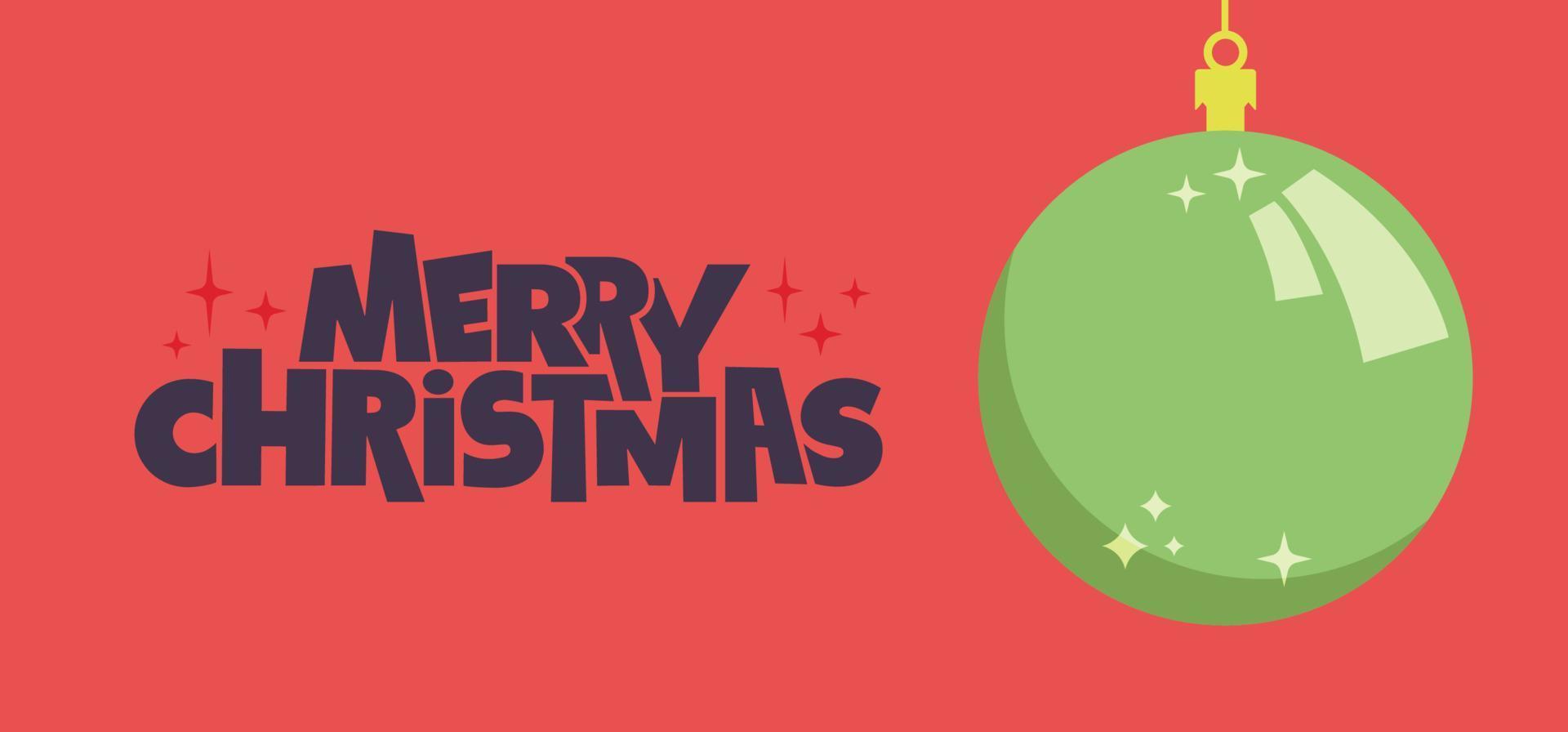 horizontales banner der frohen weihnachten. Weihnachtskugel im flachen Design. für grußkarte oder werbung im horizontalen design mit kopierraum. vektor