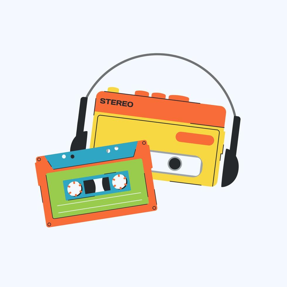 Vektorbandkassette und Audioplayer im Stil der 1990er Jahre. Retro-Musikillustration. vektor