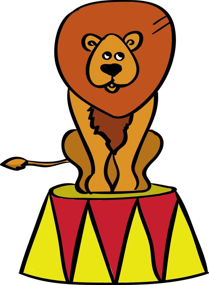 Löwe im Zirkus, Illustration, Vektor auf weißem Hintergrund.