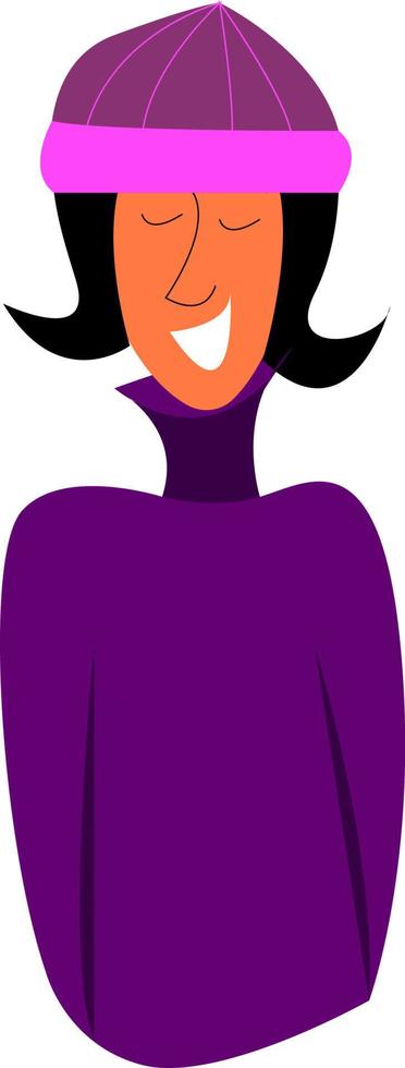 ein Mädchen mit lila Hut, Vektor- oder Farbillustration. vektor