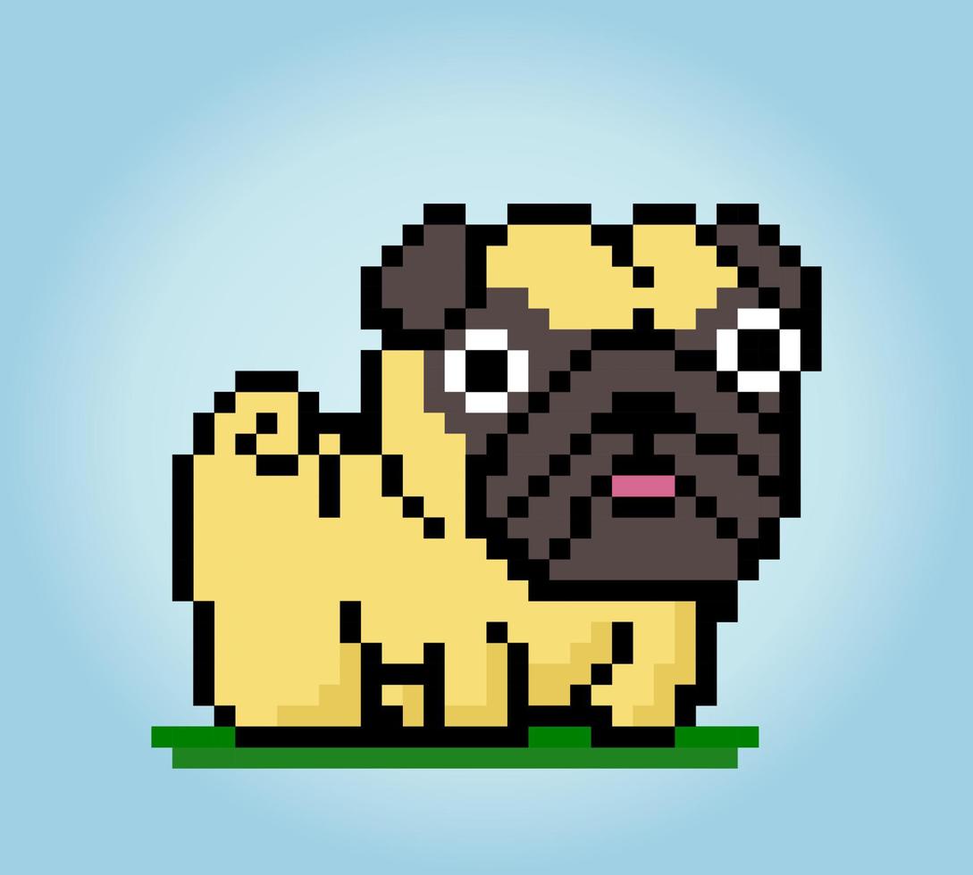 8-Bit-Pixel des Boxerhundes. Tier für Asset-Spiele in Vektorgrafiken. Kreuzstichmuster. vektor