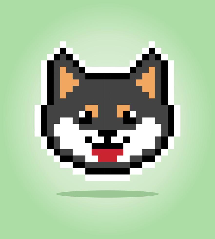 8-Bit-Pixel des schwarzen Shiba-Inu-Hundes. Tierkopf für Asset-Spiele in Vektorgrafiken. Kreuzstichmuster. vektor