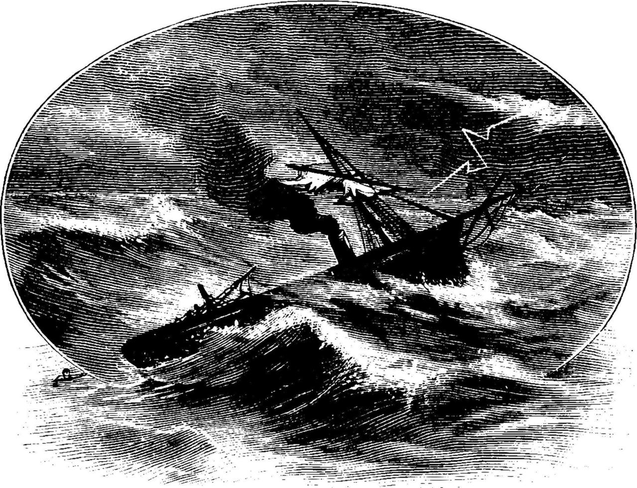 ein Sturm in einem Meer, Vintage-Illustration. vektor