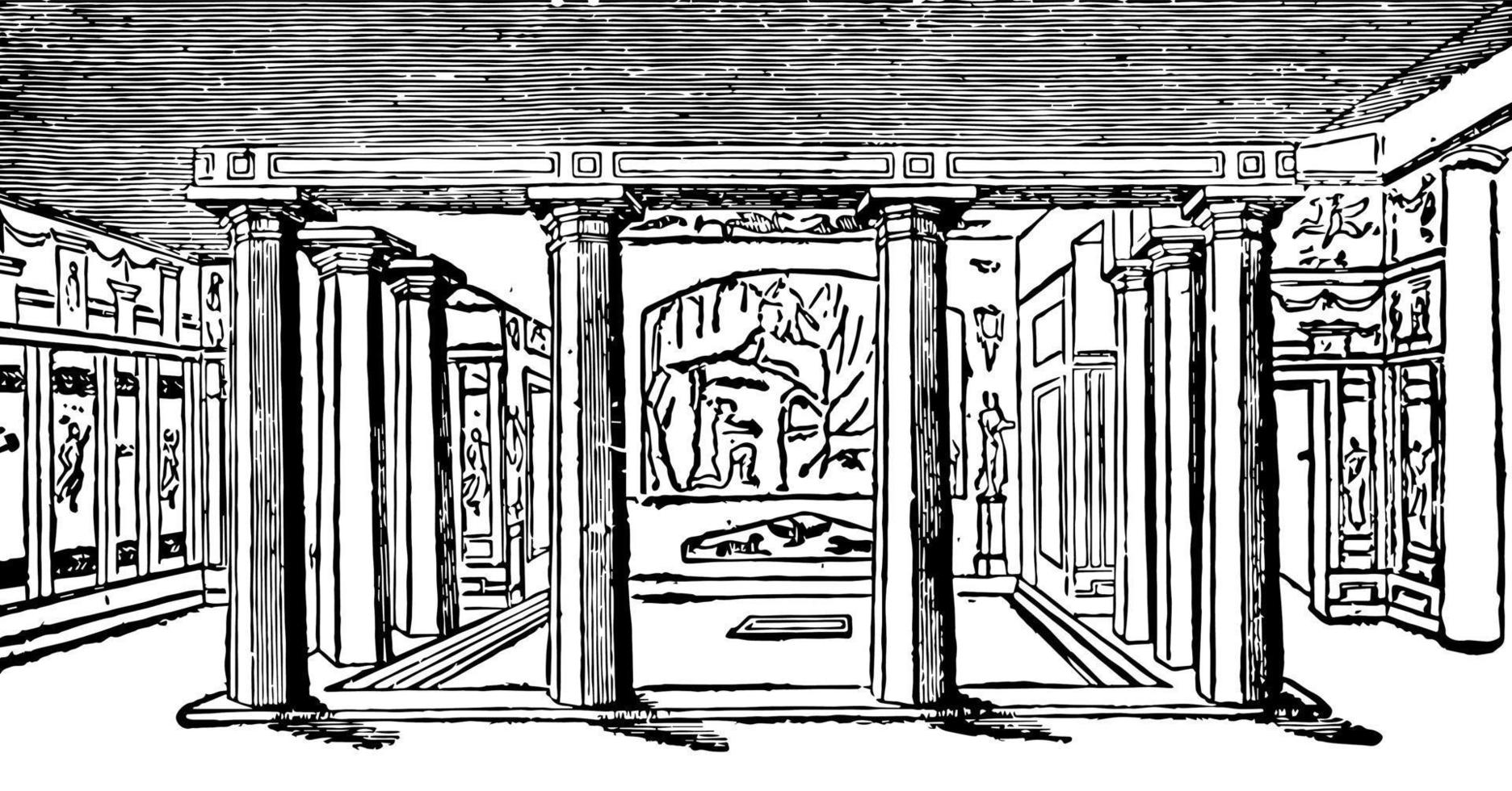 pompeiiska hus, konstruktion består huvudsakligen av betong eller tegel, årgång gravyr. vektor