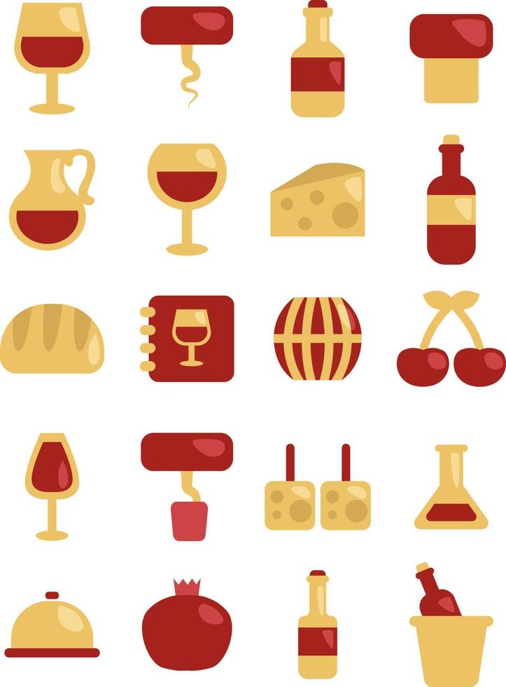 Wein-Icon-Set, Illustration, Vektor auf weißem Hintergrund.