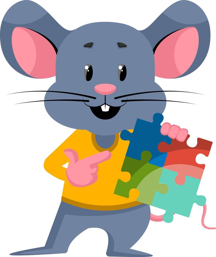 Maus mit Puzzle, Illustration, Vektor auf weißem Hintergrund.