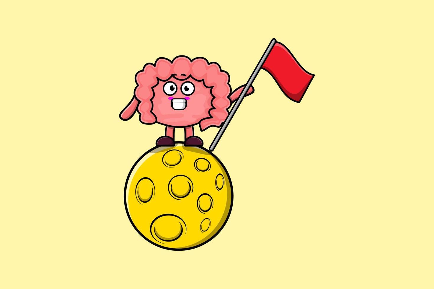 süßer Cartoon-Darmstand auf dem Mond mit Flagge vektor